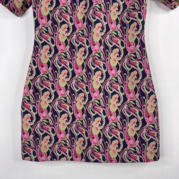 2/$30 NWT ZARA Floral Mini Shift Dress Navy Pink High Neck Short Sleeve #7305 - Picture 7 of 16